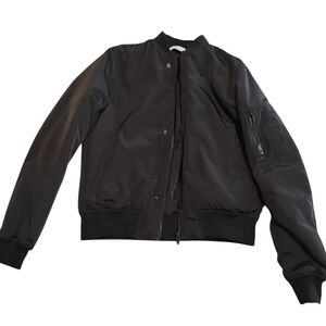 OAK + FORT Black Bomber Jacket with Ribbed Details | EUC
